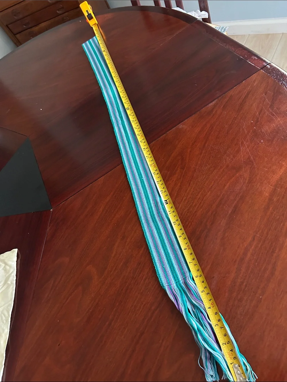 Striped Fringe Woven Belt in Teal, White & Purple
